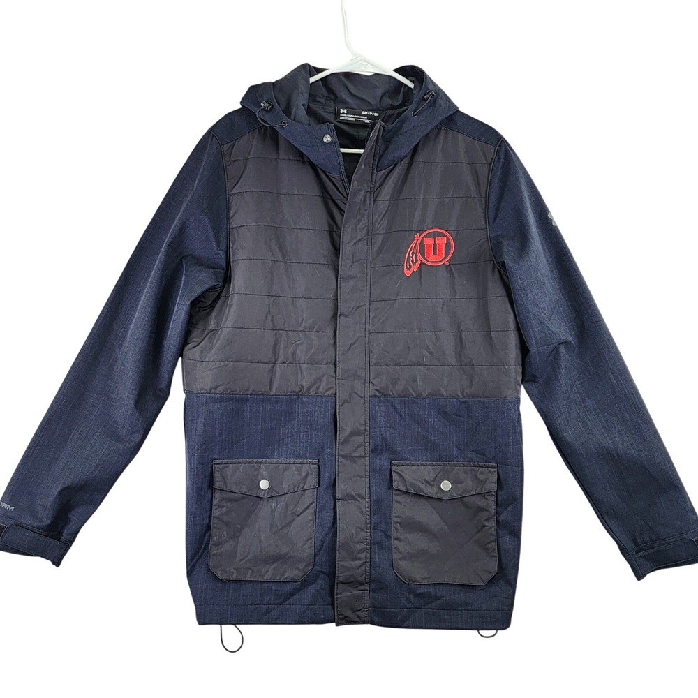 Under Armour Utah Utes ColdGear Hybrid Hooded‎ Jacket Navy Black Mens Small